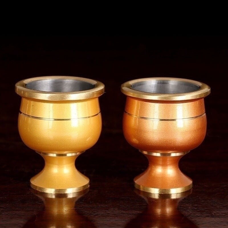 Round pass Buddha's supply of Buddha supplies to Wen Wucai god for cup pure copper light body high foot water supply cup tea cup wine glass