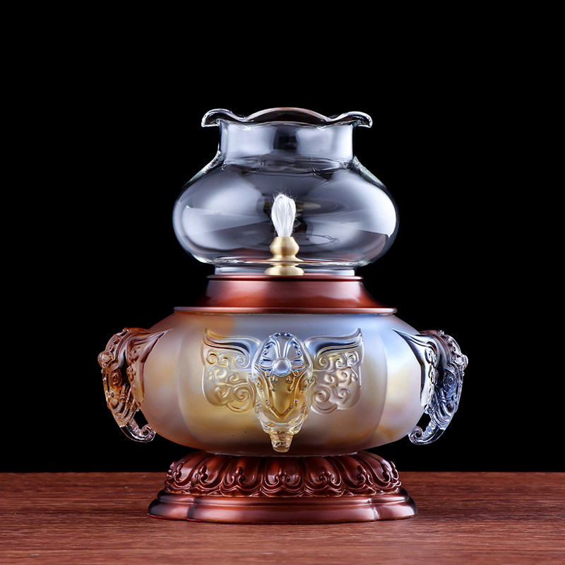 Taiwan boutique oil lamp lamp pure copper for foliar glass retro soda lamp long lamp Buddha lamp household Buddha front supply lamp