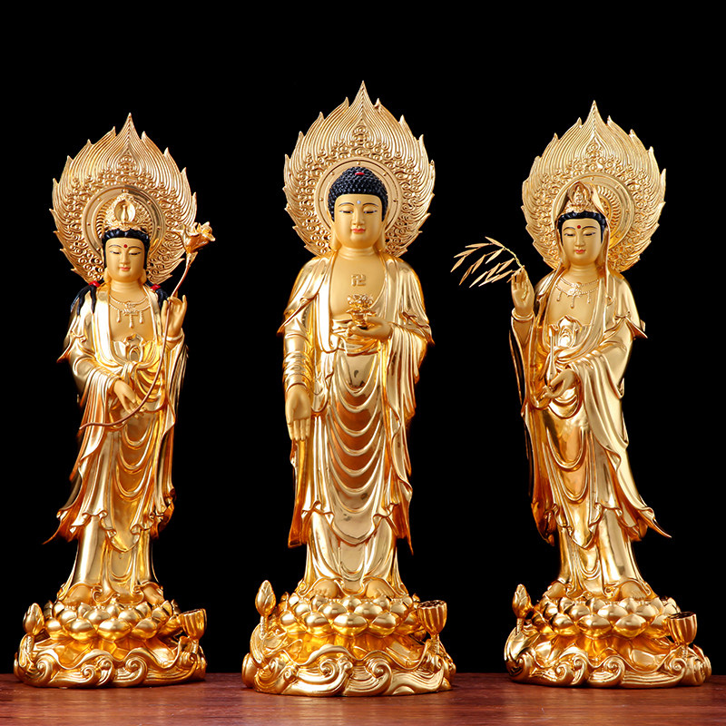 Taiwan pure copper stick gold Western Santa Buddha Amita Buddha Station Like Ying Bodhisattva copper statue