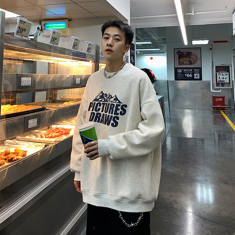 Men's thick T-shirt 2021 autumn new trend loose ins tide brand crew neck top clothing Korean version of the jacket spring and autumn models