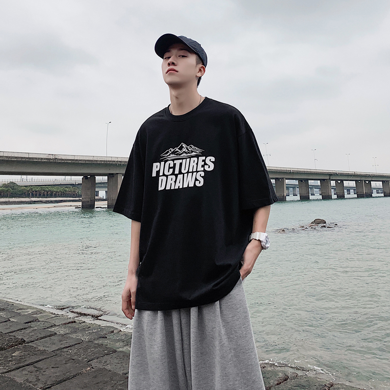 2021 net red short sleeve men's trend ins super fire cec half sleeve loose simple Joker Harajuku Hong Kong T-shirt tide brand