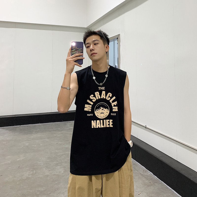 Basketball sleeveless vest men summer thin hip hop t-shirt tide brand ins personality trend outside wear sports shoulder loose