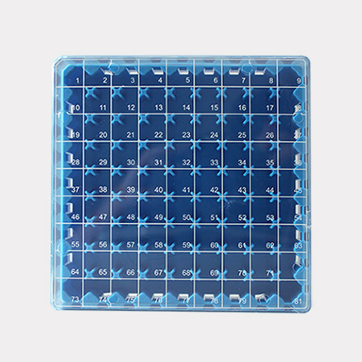 biosharp T130-3-81 PC料 耐液氮 2ml塑料冻存盒 13.2cm&times;13.2cmX5.3cm[ 淡蓝色] 81孔/个 50个/箱