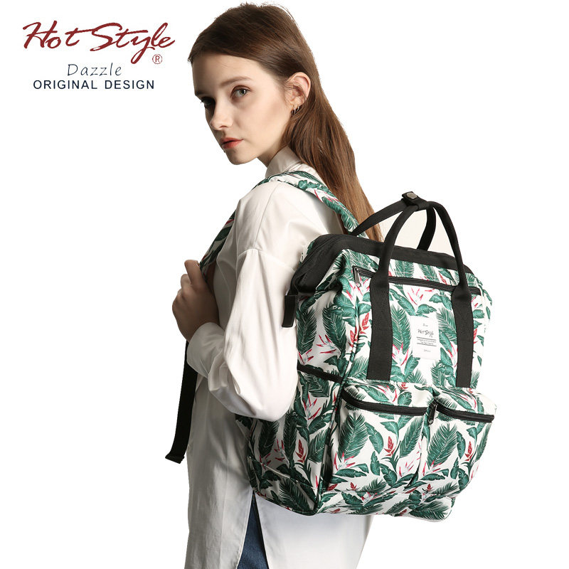 Hotstyle printed double shoulder bag female Han version tide college student bag large capacity travel backpack 15 6 computer bag 