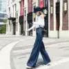 Wide leg jeans women's 2019 autumn Korean edition double buckle Hyuna style high waist hanging mopping loose straight wide pants