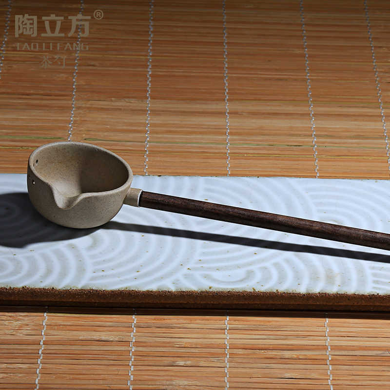 陶立方长柄黑檀分茶勺碗泡竹把分茶器干泡法茶碗水勺酒勺配件