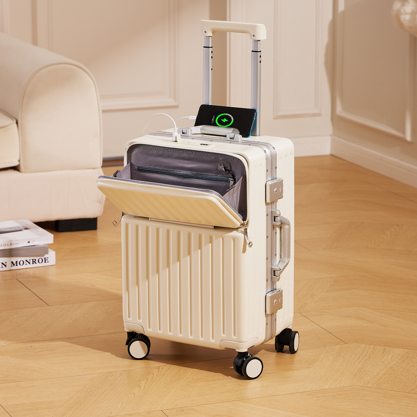 Front-opening women's suitcase, 2026 new style, aluminum frame, 20-inch, carry-on, combination lock, trolley case, men's 24-inch.