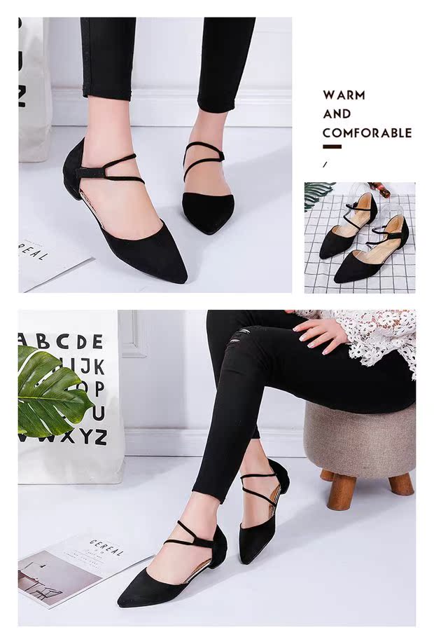 Giày nữ 2018 mùa hè mới phiên bản Hàn Quốc của sandal hoang dã dày có mũi nhọn baotou quai ngang với giày thấp sandal nữ đế thấp
