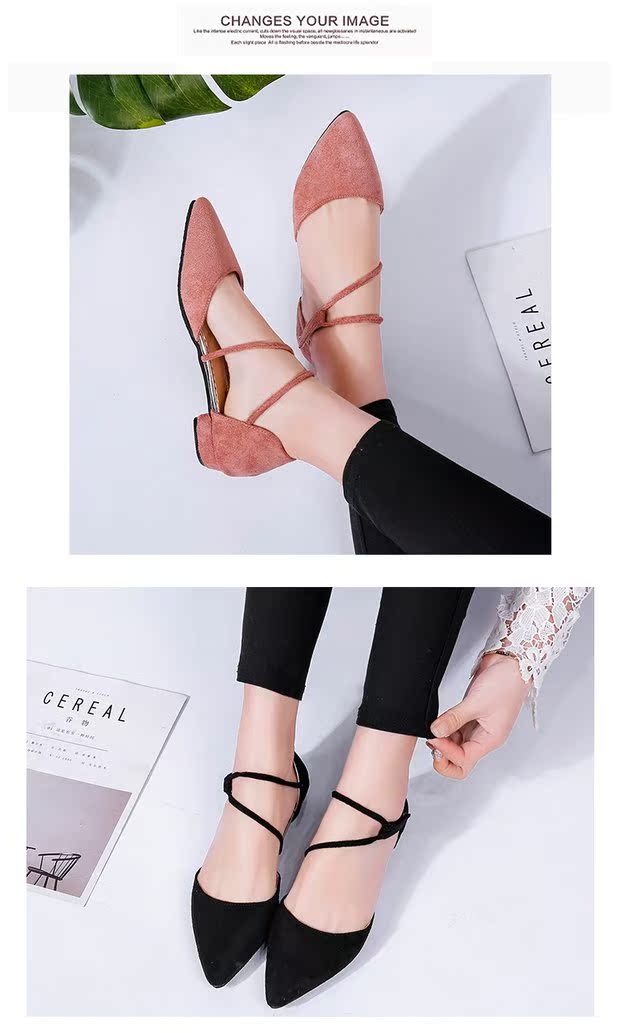Giày nữ 2018 mùa hè mới phiên bản Hàn Quốc của sandal hoang dã dày có mũi nhọn baotou quai ngang với giày thấp sandal nữ đế thấp