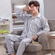 Mens đồ ngủ dài tay áo bông mùa xuân và mùa thu cardiganth mỏng trung niên bông mùa thu và mùa đông quần áo pajama mens nhà thiết.