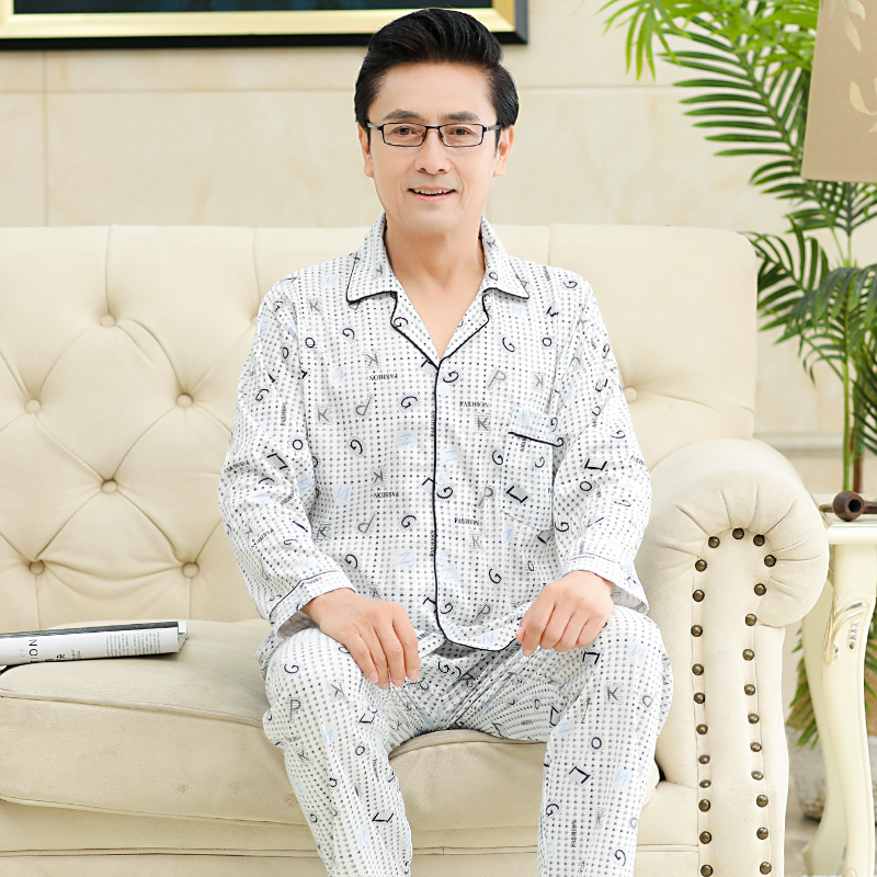 Mùa xuân và mùa thu mens trẻ bộ đồ ngủ dài tay bông trung niên mens pajamacard mens mùa hè quần áo nhà thiết.