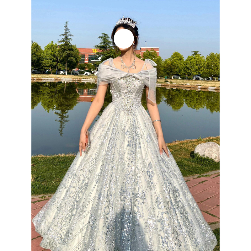 Brilliant Galaxy Lolita Evening Dress High-End Light Luxury Niche Off-Shoulder Student Birthday Coming-Of-Age Ceremony Princess Dress Art Exam