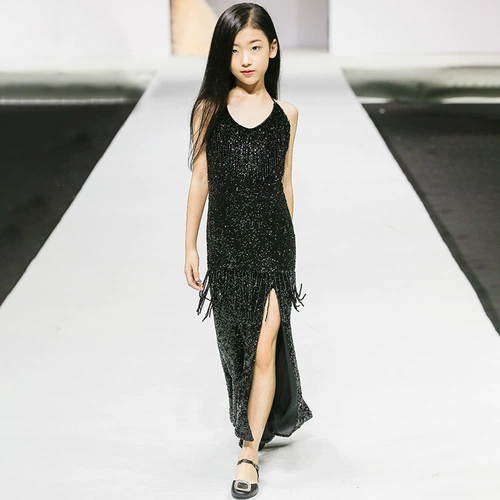 Детское платье, черный модный костюм, подходит для подростков, крой «рыбий хвост»