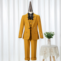 Childrens suit suit 2021 new boy dress model catwalk yellow flower girl small suit piano costume tide