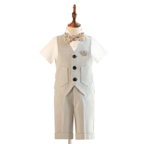 Childrens suit suit boy dress flower girl birthday catwalk vest boy performance host suit short-sleeved summer