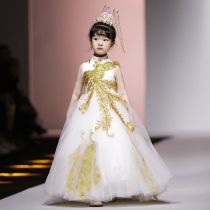 Guochao girl dress 2021 New temperament Chinese style childrens model catwalk stage host Girl Costume