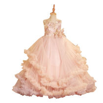 Girls dress pink light luxury high-end tail birthday princess dress children host catwalk piano performance long dress