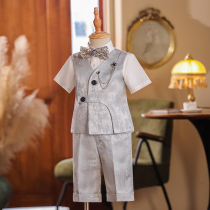 Childrens suit suit boy dress host catwalk piano performance small suit birthday flower girl summer short-sleeved