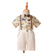 Childrens suit suit summer suspender dress boys short-sleeved shirt handsome flower girl birthday host performance costume
