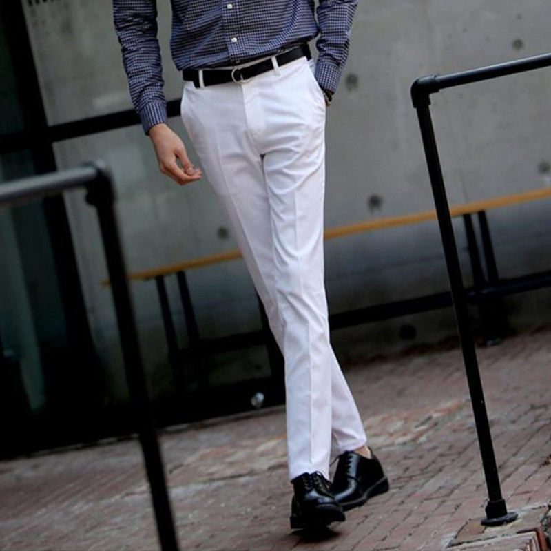 Hscp Youth White Korean Style Straight-Leg Suit Pants for Men, Autumn Versatile Casual Workwear Suit Pants, Non-Iron Slim-Fit Long Pants