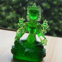 Buddhist supplies colored glaze Green mother tantric Buddha statue high 12cm small Buddha statue