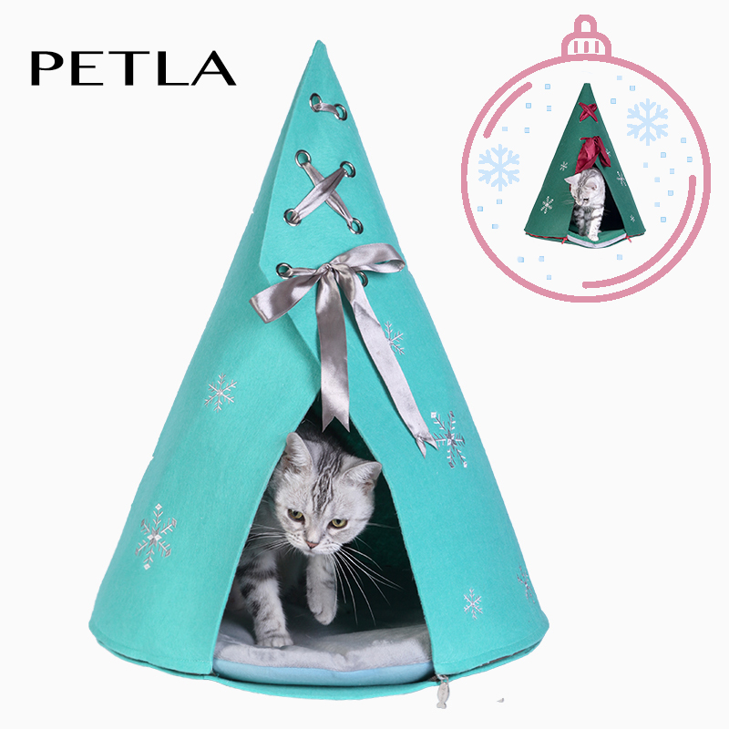 Petla Pyla luminous Christmas tree felt kennel cat bed dog kennel warm closed windproof cat supplies