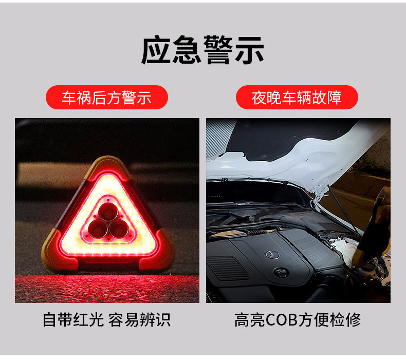 Car-Mounted Flashing Warning Anti-Chasing Tripod Warning Light Emergency Parking Fault Solar Triangle