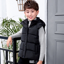 Childrens down cotton vest boys wearing hooded girls cotton vest thick middle-aged childrens hooded vest autumn and winter