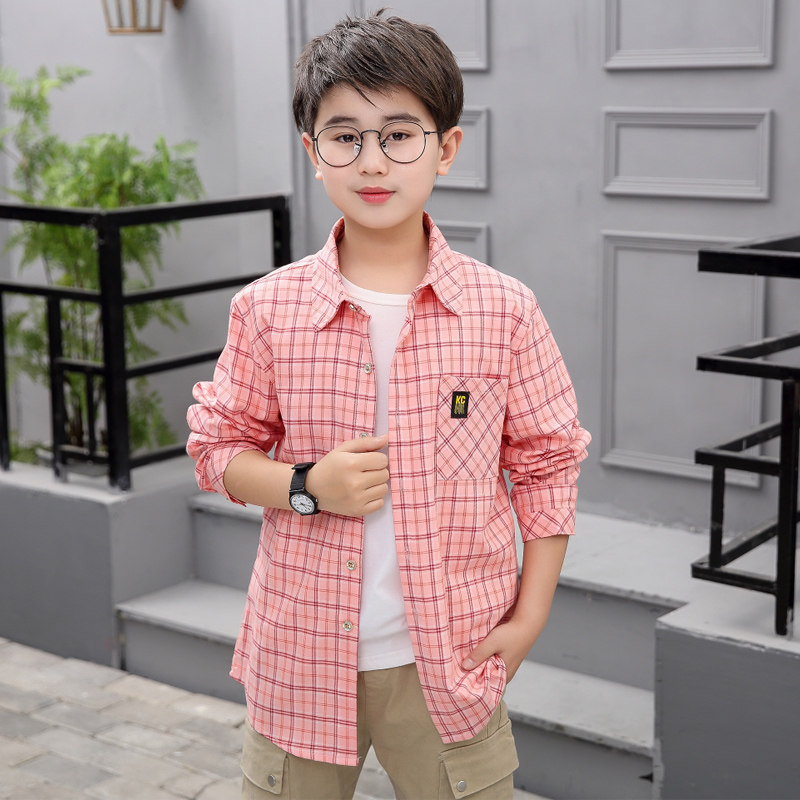 New children's clothing spring dress children's plaid shirt loose thin middle school boy long sleeve shirt boy Spring and Autumn Tide