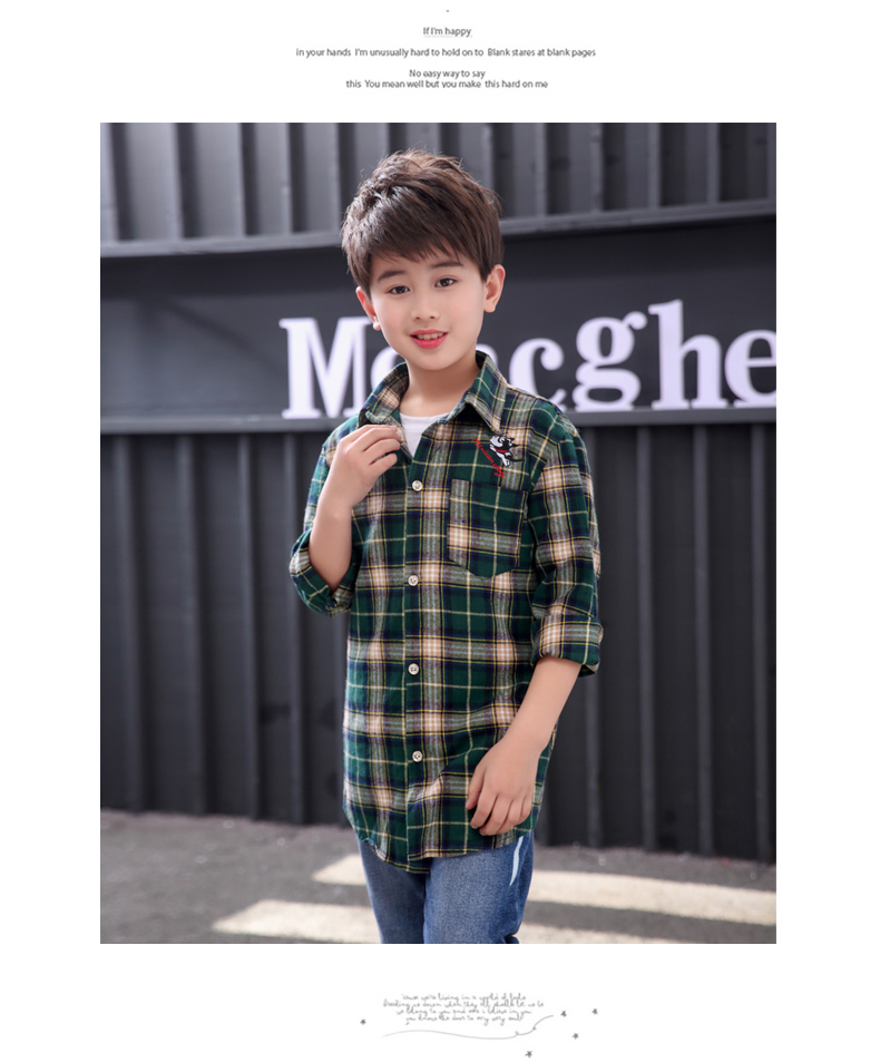 Quần áo bé trai 2019 mùa xuân mới Áo sơ mi kẻ sọc bé trai lớn bé trai mùa xuân và mùa thu Hàn Quốc - Áo sơ mi thời trang bé gái