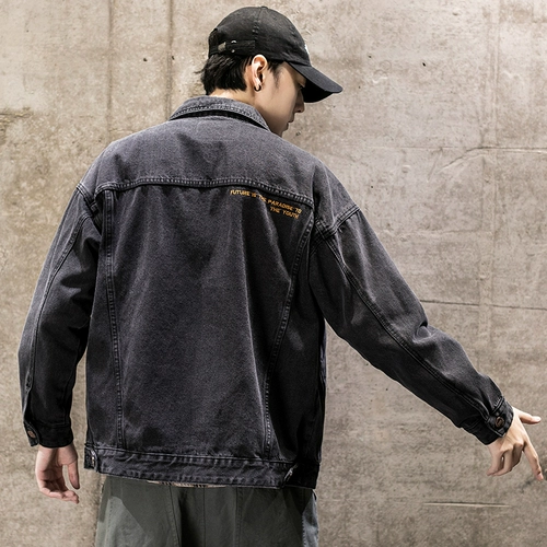 Зимняя джинсовая мужская черная осенняя куртка, оверсайз, большой размер