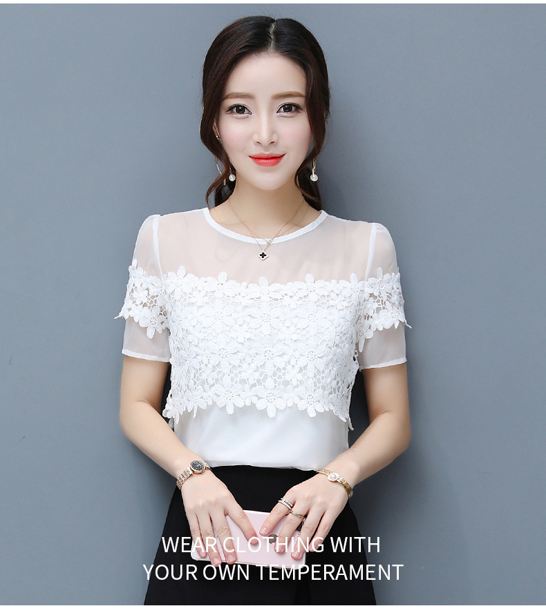 Hiện đại đè bẹp ren áo sơ mi nữ mùa hè 2018 mới ngắn tay rỗng áo sơ mi chiffon lưới mỏng hoang dã áo khoác thủy triều áo sơ mi nữ cao cấp hàng hiệu