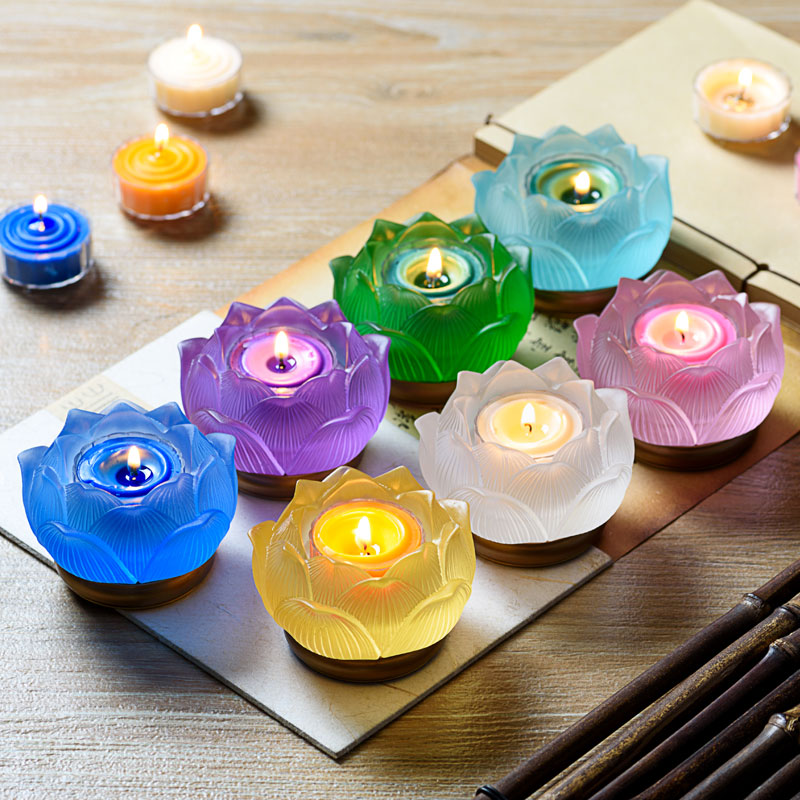 Glass seven - color Baolian candlestick copper lamp - base ghee lamp frame for the lotus lamp candlestick