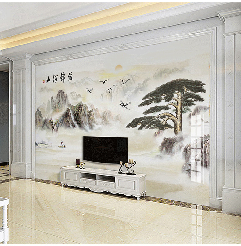 tivi samsung 70 inch 3D hiện đại mới Trung Quốc mực phong cảnh bức tranh đá cẩm thạch hình nền phòng khách 5D TV hình nền bức tranh tường liền mạch - TV giá tivi samsung 55 inch
