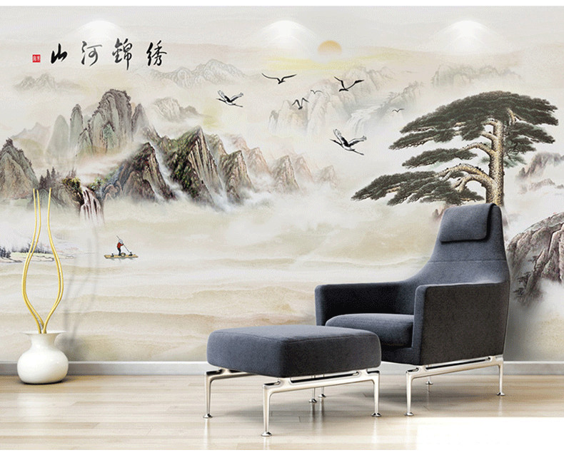 tivi samsung 70 inch 3D hiện đại mới Trung Quốc mực phong cảnh bức tranh đá cẩm thạch hình nền phòng khách 5D TV hình nền bức tranh tường liền mạch - TV giá tivi samsung 55 inch