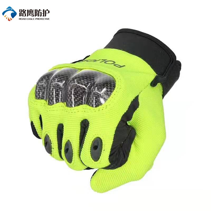 Iron Riding Gloves Summer Money Locomotive Racing Bike Racing Full Finger Carbon Fiber Touch Gloves Fluorescent Yellow Patrol Gloves Anti-Fall