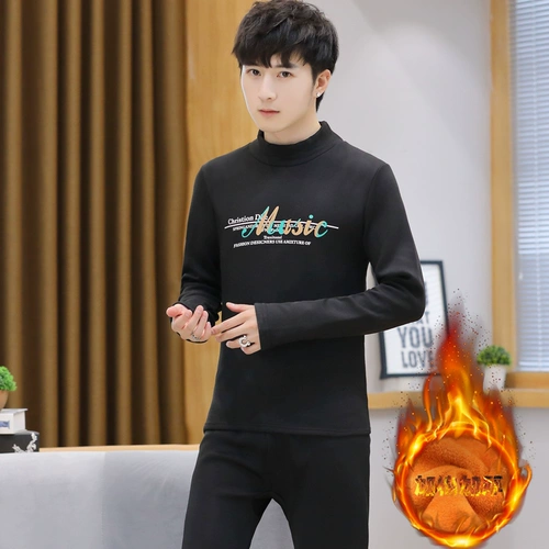 Удерживающее тепло флисовое нижнее белье, футболка для школьников, термобелье, комплект, увеличенная толщина, подходит для подростков, высокий воротник