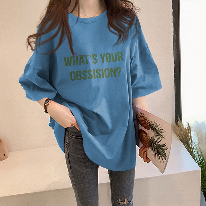 1090 # Light Bluewhite T-shirt female Short sleeve ins Foreign style summer 2021 new pattern Korean version easy Versatile Best friend jacket tide