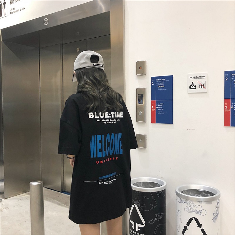 20 × BlackKorean version easy Short sleeve Medium and long term T-shirt Port style Show thin Women's wear 2021 new pattern Europe and America ins tide upper clothes white