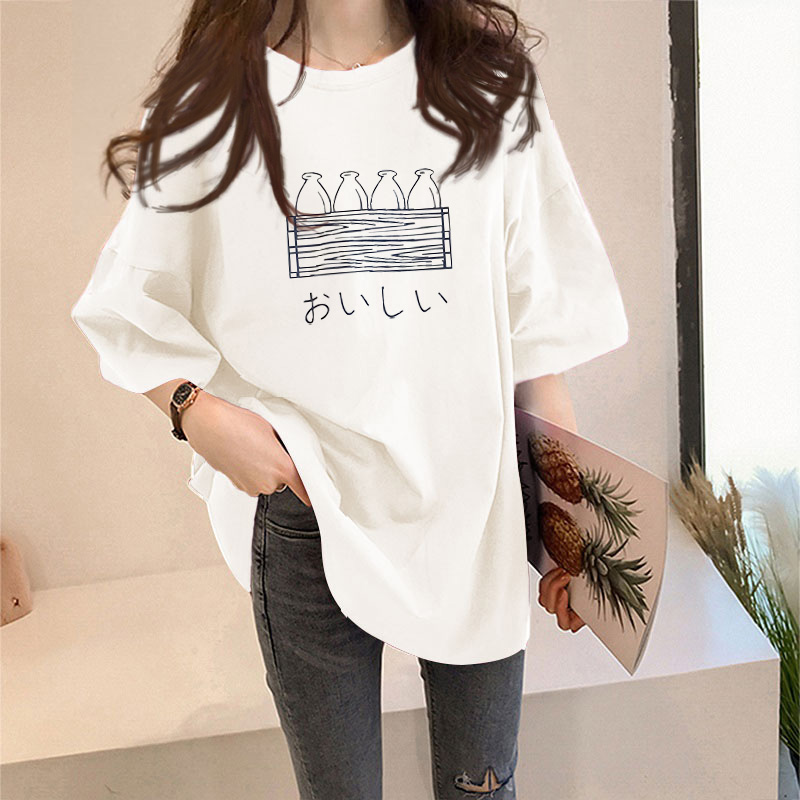 1073#Whitewhite T-shirt female Short sleeve ins Foreign style summer 2021 new pattern Korean version easy Versatile Best friend jacket tide