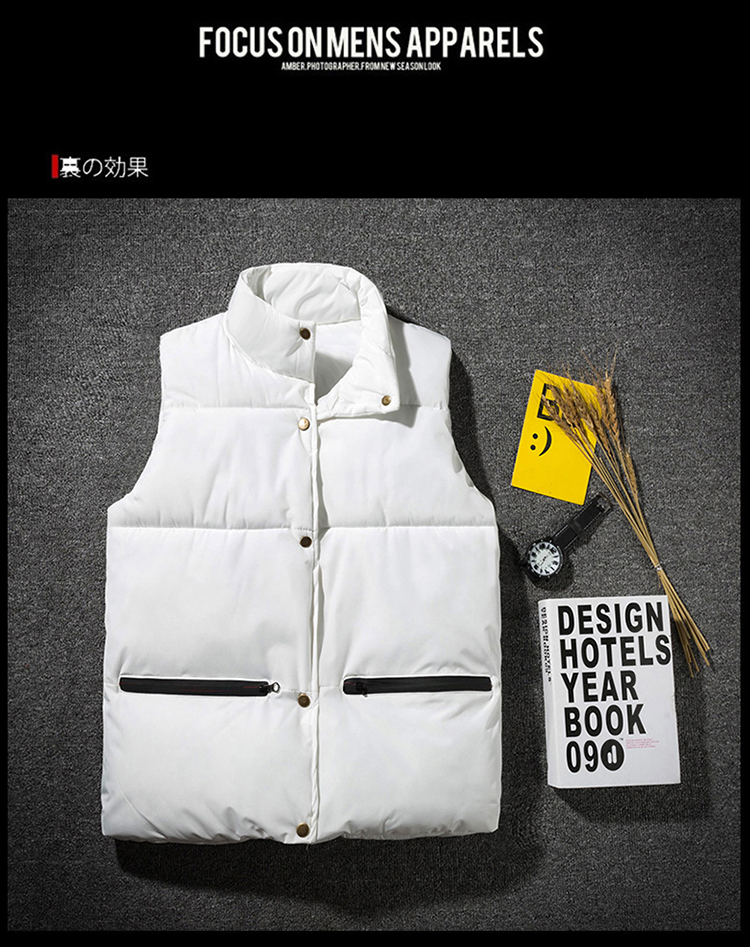 Áo vest cotton giản dị mùa thu nam mùa đông Hàn Quốc phiên bản áo đôi nam thủy tinh dày cổ áo vest ngắn trẻ trung áo khoác lông