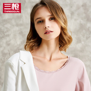 Ba-gun phụ nữ áo khoác mùa thu bông mùa thu và mùa đông nhung cao cotton t-shirt mỏng dài tay đáy top ren.