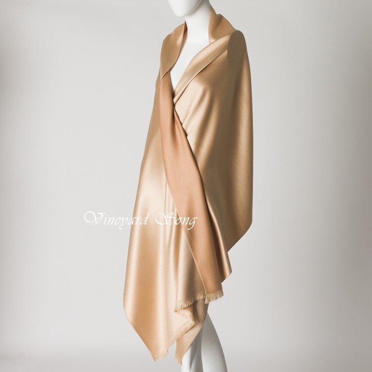 Vsmg Italian Selection Premium Silk Cashmere Double-Sided Woven Shawl Scarf High Gloss Satin Luxurious Gold