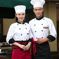 Белый лонгслив, фартук, шапка