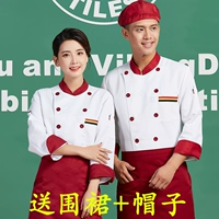 Белый лонгслив, фартук, шапка