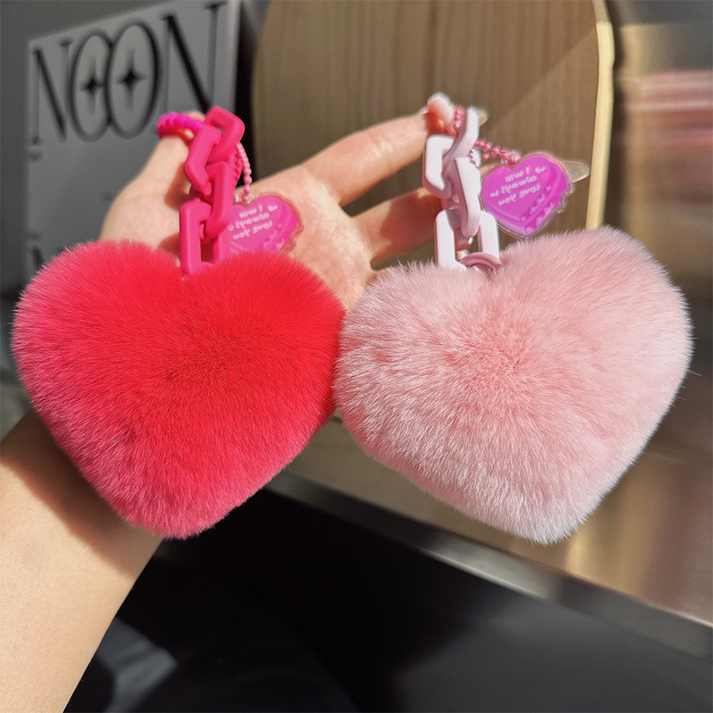 Creative Silicone Real Rabbit Fur Heart Chain Keychain Exquisite Bag Pendant Couple Ornament Car Keychain