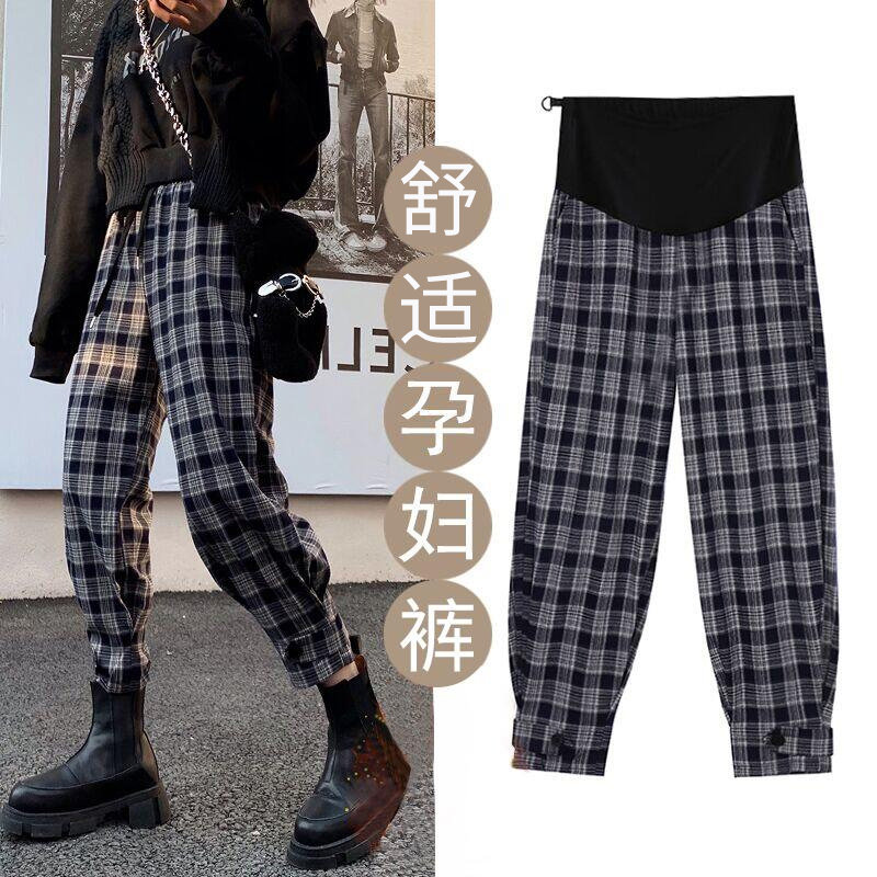 Maternity pants spring and summer fashion outside wearing plaid leggings sweatpants thin wide leg pants cotton pants spring and autumn wear