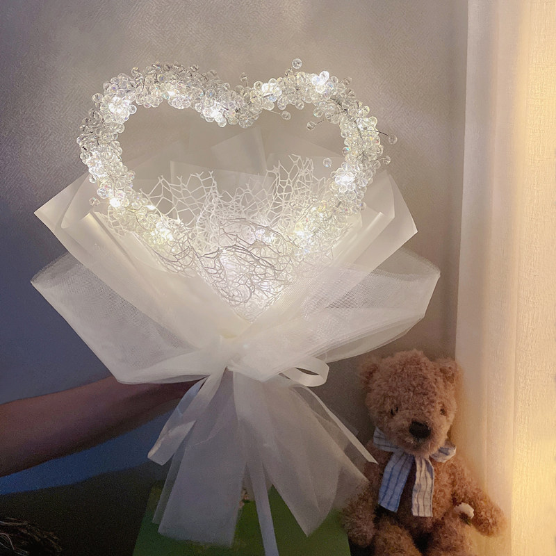 Love full Star bouquet Material heart-shaped with lamp glass beads Handmade dry flowers Seven New Year's Eve gifts for women's girlfriends birthday