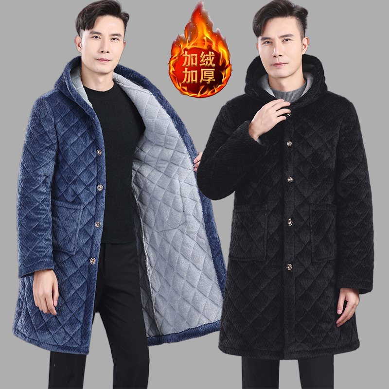 Men's Winter Coat, Fleece-Lined and Thickened Cotton Jacket, Loose Mid-Length Overcoat, Padded Cotton Clothing, Sichuan Province Uniform