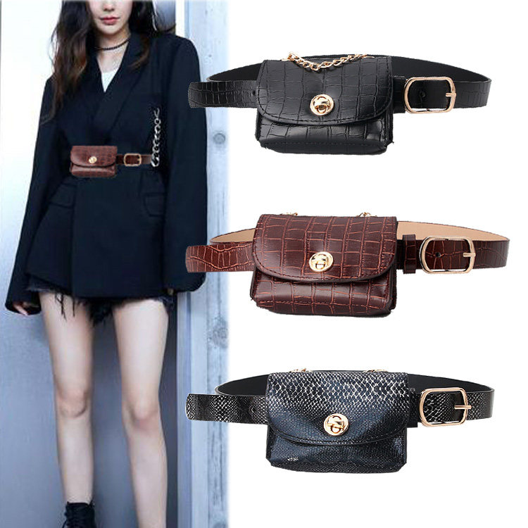 Mini Little Waste Pocket Women in Red Fashion Chain Small Package Decoration Belt with Dress Suit Belt